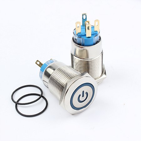 Botao Pulso Start 19mm LED Azul 110/220v Símbolo Power