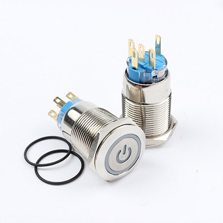 Botao Pulso Start 19mm LED Branco 110/220v Símbolo Power