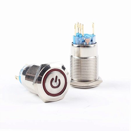 Botão Liga Desliga 19mm LED Vermelho 110/220v Com Trava Símbolo POWER