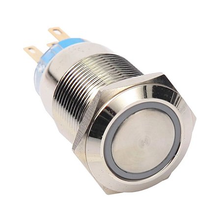 Botão Pulso 19mm LED Branco 12/24v Sem Trava Símbolo RING