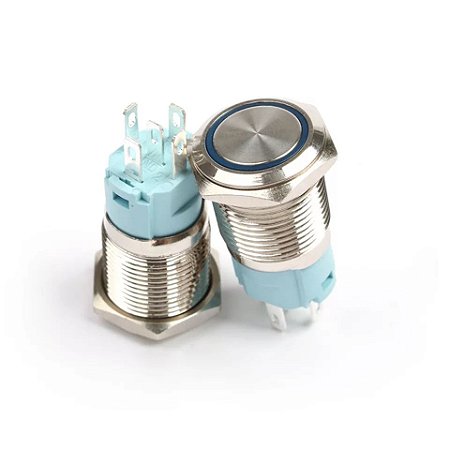 Botão Liga Desliga 16mm LED Azul 12/24v Com Trava Símbolo RING