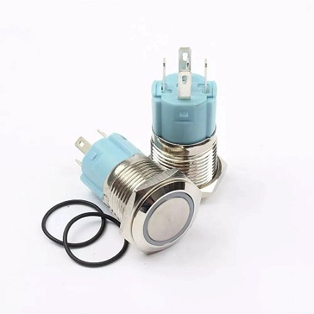 Botão Liga Desliga 16mm LED Branco 12/24v Com Trava Símbolo RING