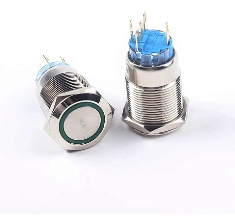 Botão Liga Desliga 19mm LED Verde 12/24v Com Trava ( Retenção ) Símbolo RING