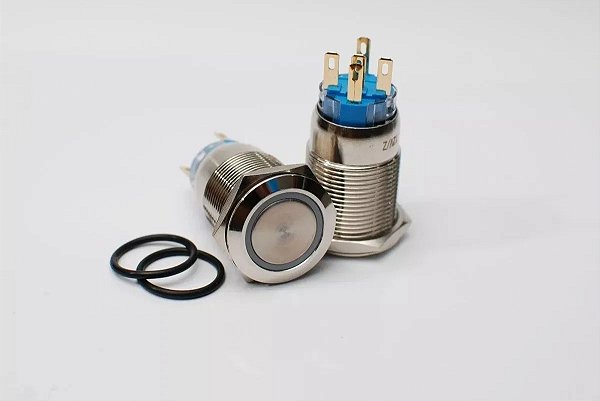 Botão Liga Desliga 19mm LED Branco 12/24v Com Trava ( Retenção ) Símbolo RING
