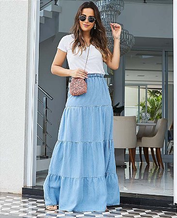 fotos de saia longa jeans