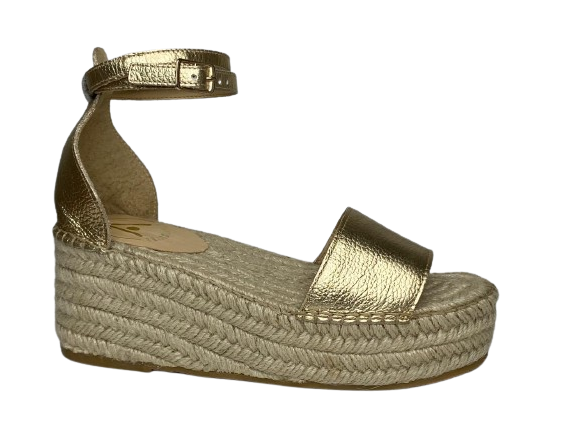 Sandália Espadrille Flatform couro dourado