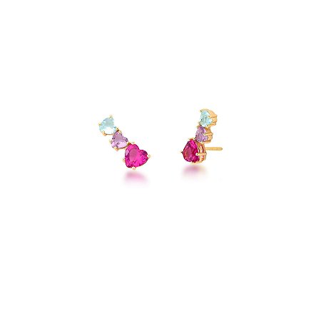 Brinco ear cuff trio de corações ANTIALÉRGICO