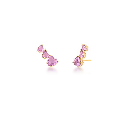 Brinco ear cuff trio de corações de pedra ANTIALÉRGICO