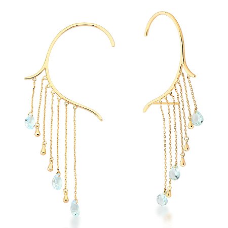 Brinco ear cuff e zircônias em gota água marinha  ANTIALÉRGICO