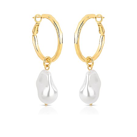 Brinco 2 em 1 com pérola shell barroca ANTIALÉRGICO