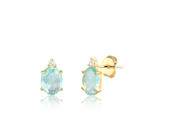 Brinco oval pedra com zircônia ANTIALÉRGICO