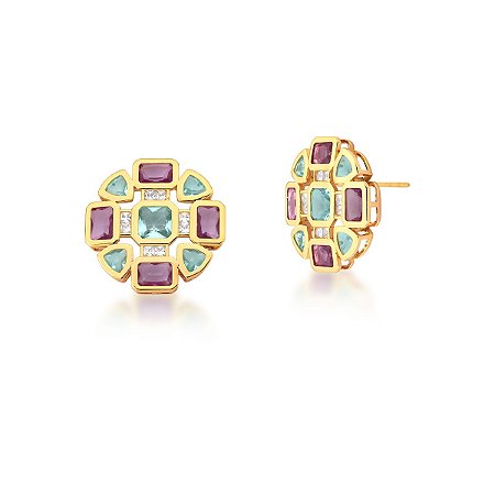 Brinco buds de pedras ANTIALÉRGICO