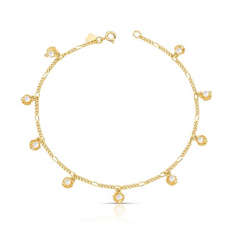 Tornozeleira conchas com pérolas ANTIALÉRGICA