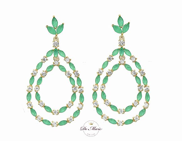 Brinco gota dupla de pedras ANTIALÉRGICO