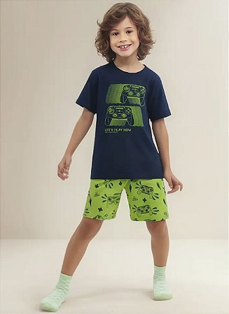 Conjunto Pijama Infantil Meia Malha Menino Game