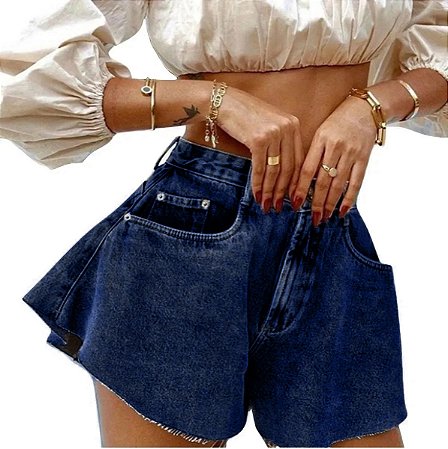 Short godê evasê flare jeans cintura alta 36 Ao 42 - Morenna