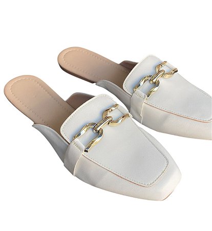 Mule off white com fivela dourada