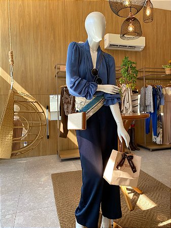 Calça Marinho Reta Acetinada