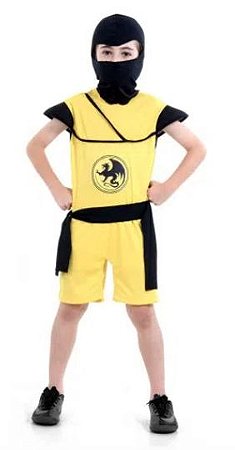 Fantasia Guerreiro Ninja Amarelo Curto Infantil