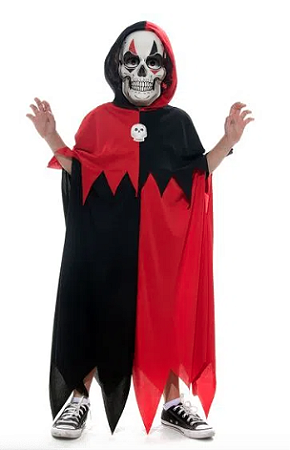 Fantasia Palhaço Preto e Vermelho Túnica Infantil com Máscara - Halloween