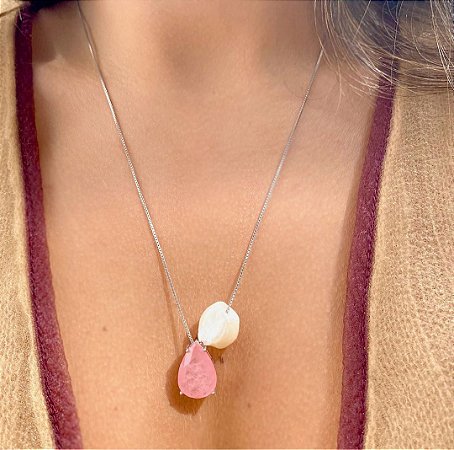 Escapulário com Turmalina Rosa Fusion +Pérola