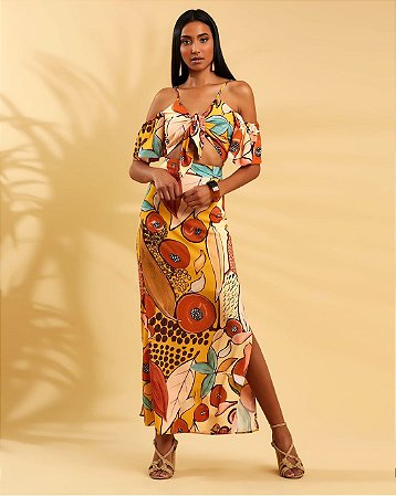 Saia longa estampa tropical
