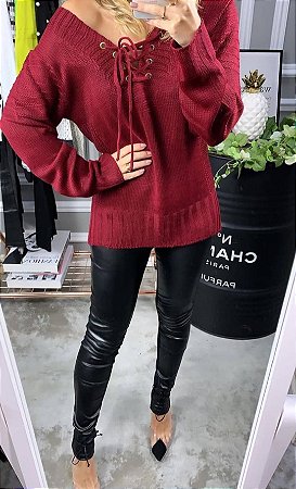 Blusão em trico com amarração na frente