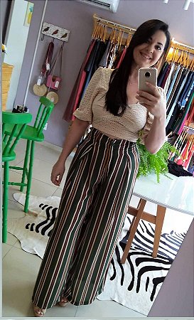 Calça pantalona cintura alta