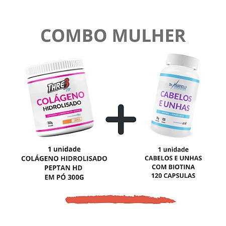 COMBO MULHER - 1 UNID COLÁGENO HIDROLISADO + 1 UNID CABELOS E UNHAS 120 CPS