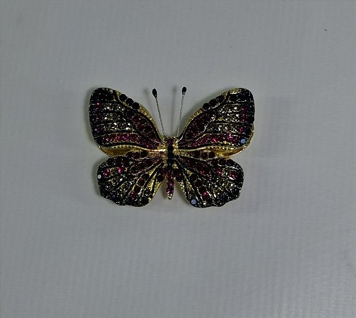 Broche Borboleta Cravejado Rosa