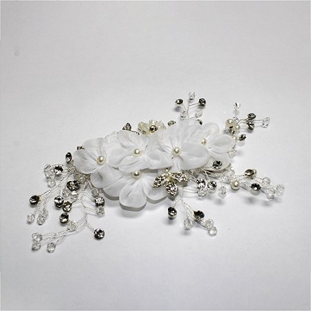 Prendedor de Metal com Flores e Cristais
