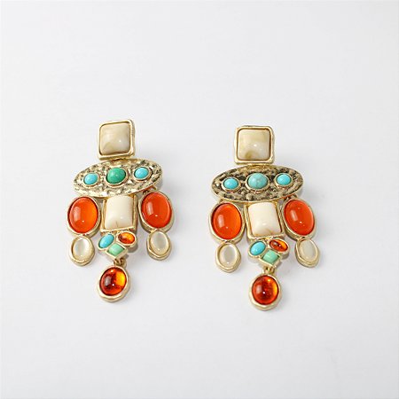 Brinco Metal Max com Pedras Coloridas