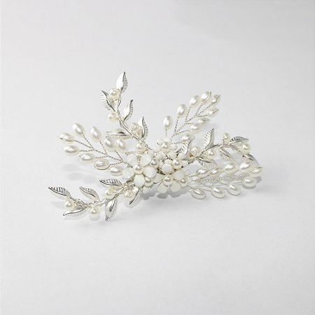 Prendedor Metal Pinça Arranjo Pérola Prateado