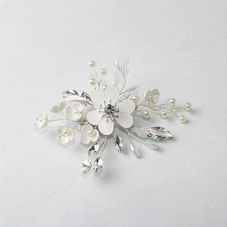 Prendedor Metal Pinça Arranjo Pérola Prateado
