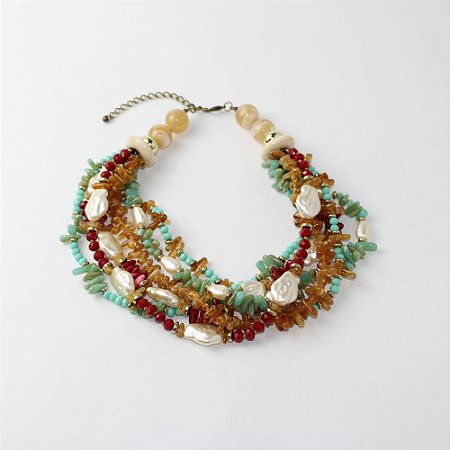 Colar Metal Curto Colorido