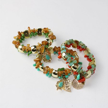 Pulseira Metal Kit com 3 Turquesa/Âmbar