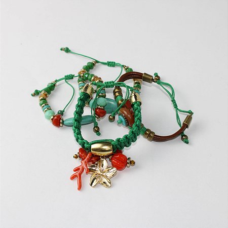 Kit Pulseiras Metal com 4 Peças Turquesa e Verde