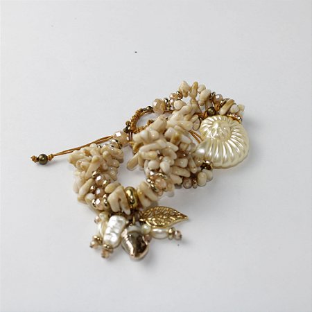 Kit Pulseiras Corda com 2 Peças Pérola e Bege