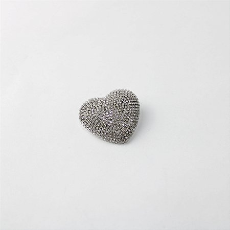 Broche Coração em Metal Cravejado com Strass Cristal