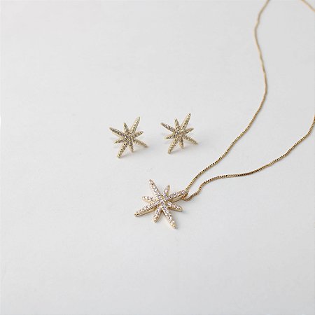 Conjunto Colar e Brincos Estrela Cravejado