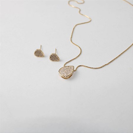 Conjunto Colar e Brincos Gota Cravejado com Zircônias