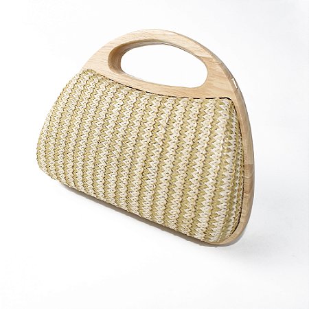 Bolsa Clutch de Palha com Alça de Madeira