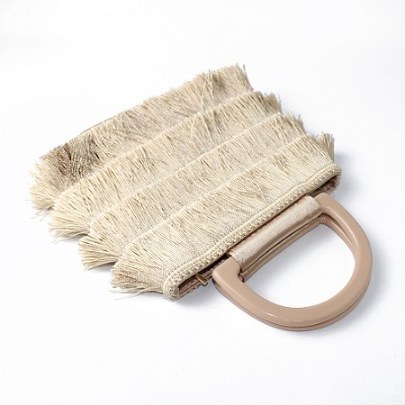 Bolsa de Mão Nude com Franjas e Alça Rígida