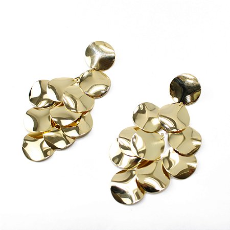 Brinco Maxi Metal Cascata de Medalhas Douradas