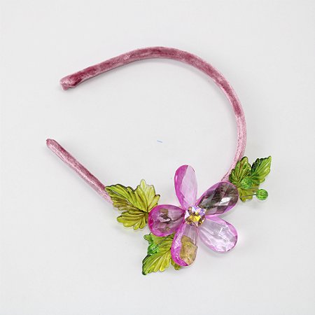Arco Tiara de Veludo com Aplicação de Flor em Cristal
