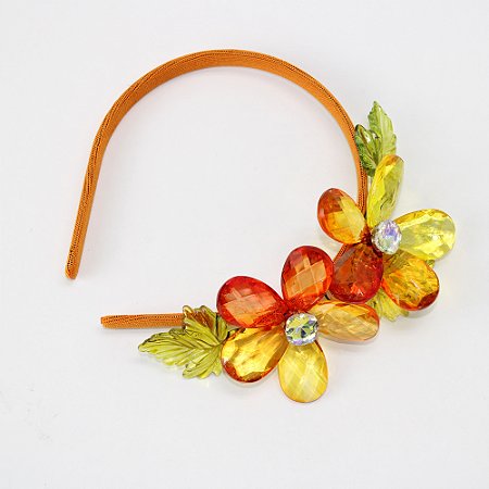 Arco de Veludo com 2 Flores de Cristal e Pedraria