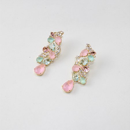 Brinco de Metal com Zircônias e Pedras Coloridas