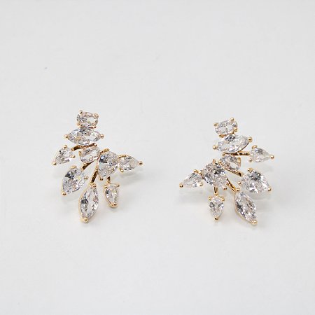 Brinco de Metal com Zircônias Cristais Design Folhas