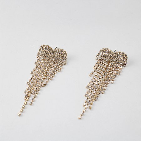Brinco de Metal com Franja de Strass Cristal