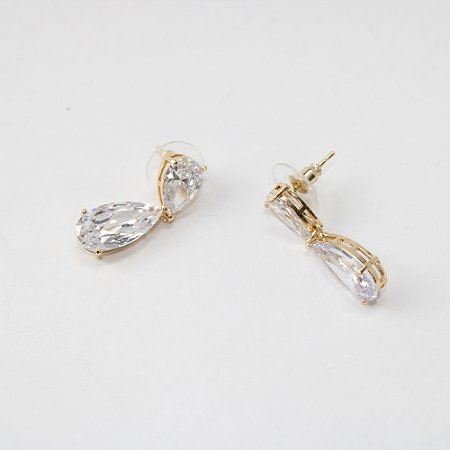 Brinco de Metal com Zircônia Gota Dupla Cristal